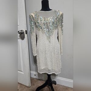 Elegant Cream Long Sleeve Dress